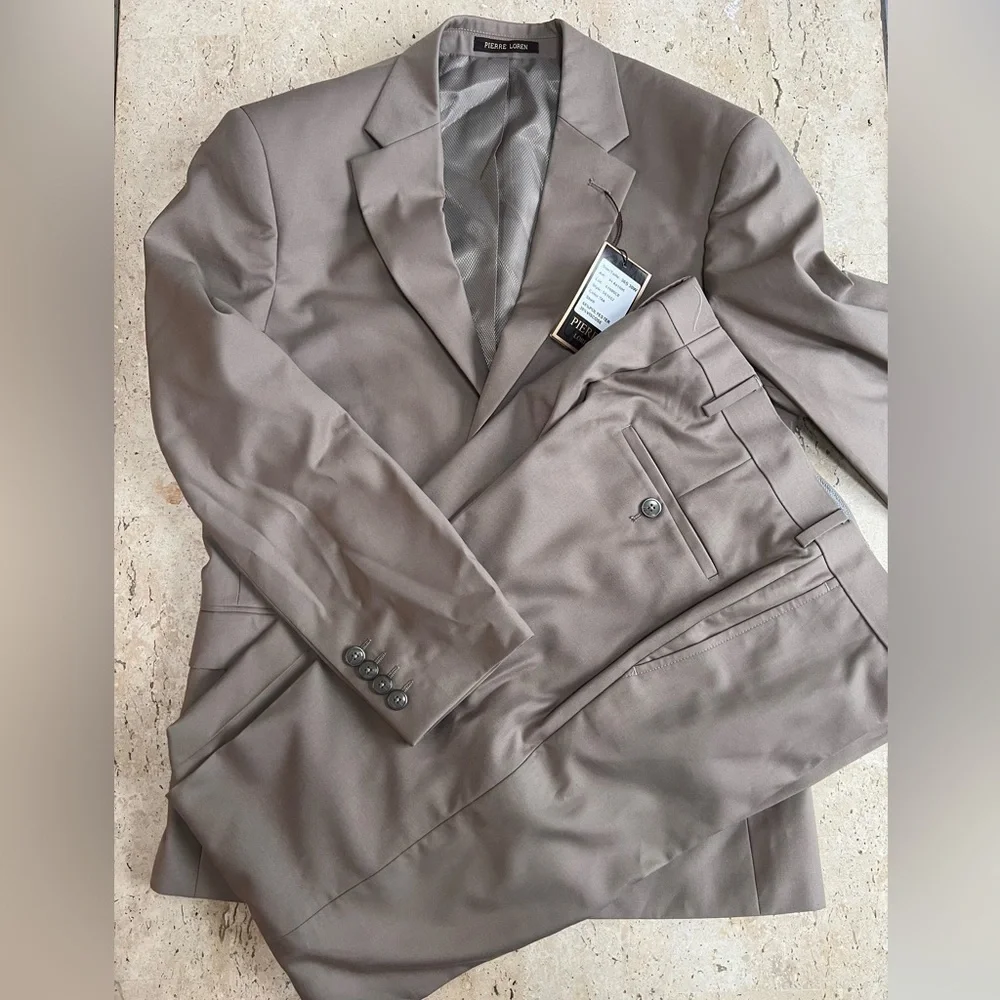 Pierre Loren -Alfred 2B-2 Piece Tan Suit 36 Short 30” Waist Pants NWT